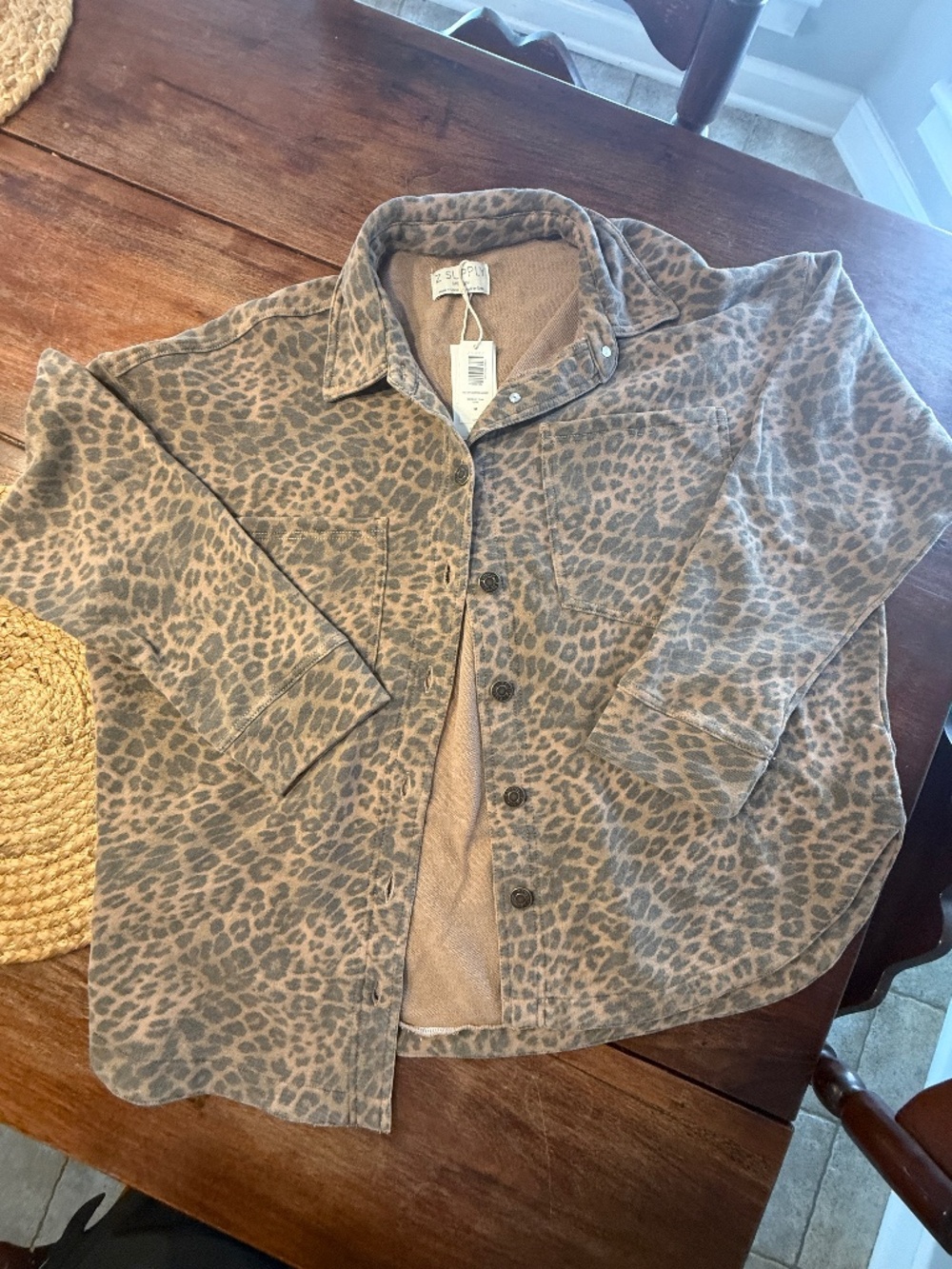 NWT Z SUPPLY All Day Leopard Jacket Desert Tan French Terry Cotton Size Medium